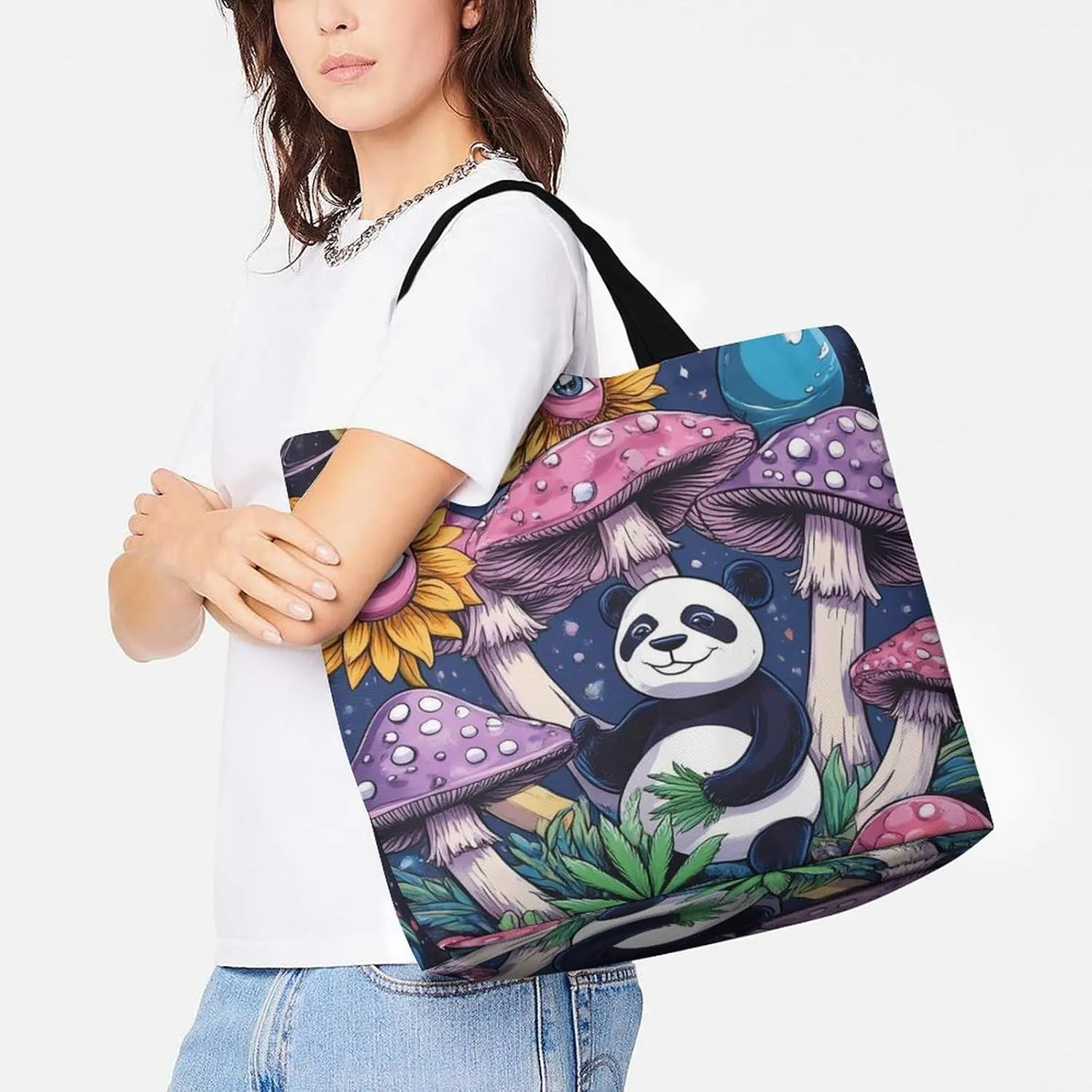 Casual Grocery Shopping Bag, Portable Beach Shoulder Bags Reusable Tote Bag for Travel Office