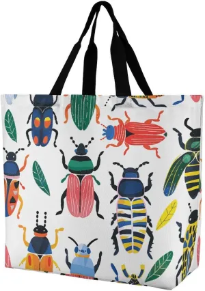 Casual Large-capacity Shoulder Bags,Hand Drawn Beetle Print Reusable Shopping Bags,multi-function Large Shopping Bag
