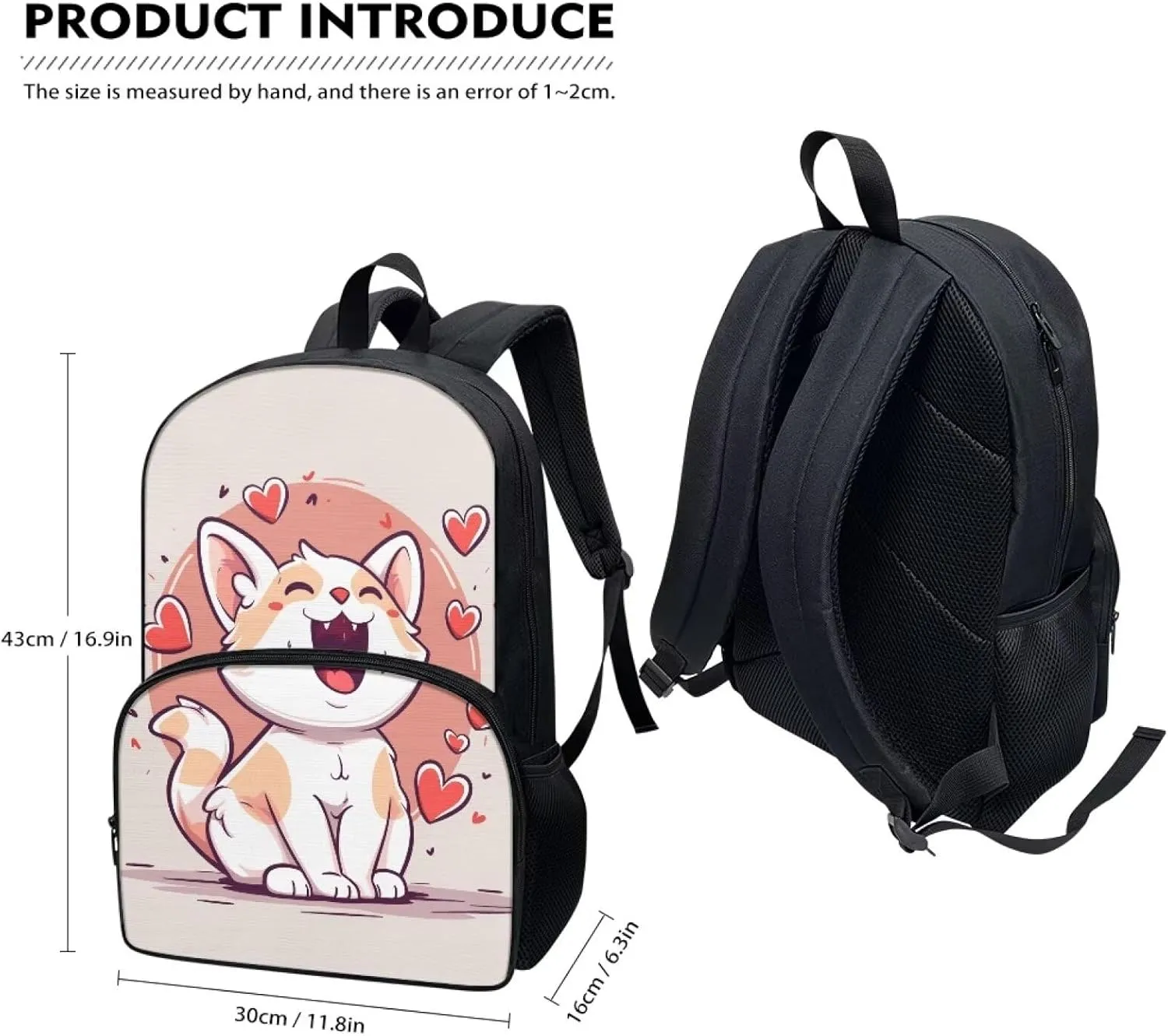 Cat Print Kids Backpack for Girls Bookbags Preschool Backpack Toddler Daycare School Bag Elementary Kindergarten Lightweight Kids Backpack for High School
