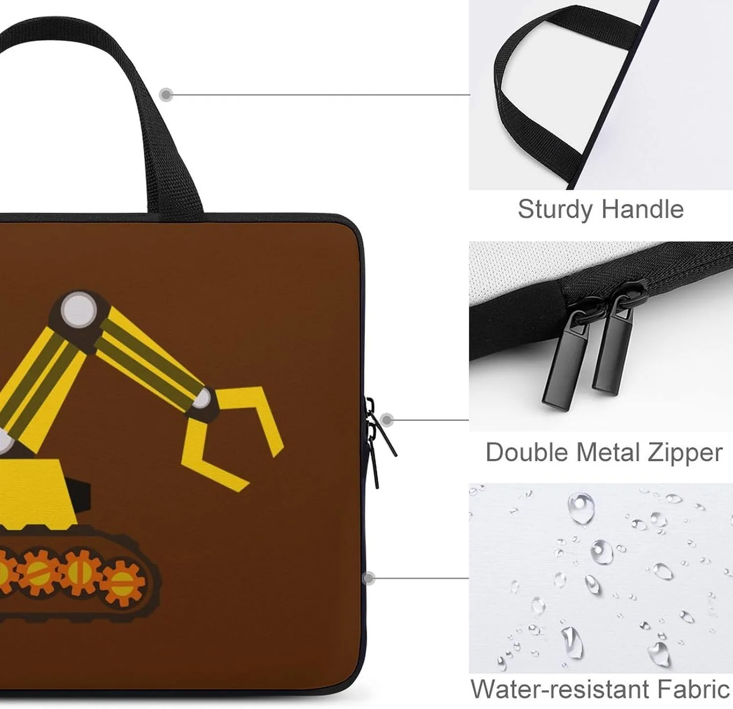 Caterpillar Crane Funny Laptop Sleeve Bag Portable Carrying Waterproof Shockproof Notebook Cover Protector Case with Handle