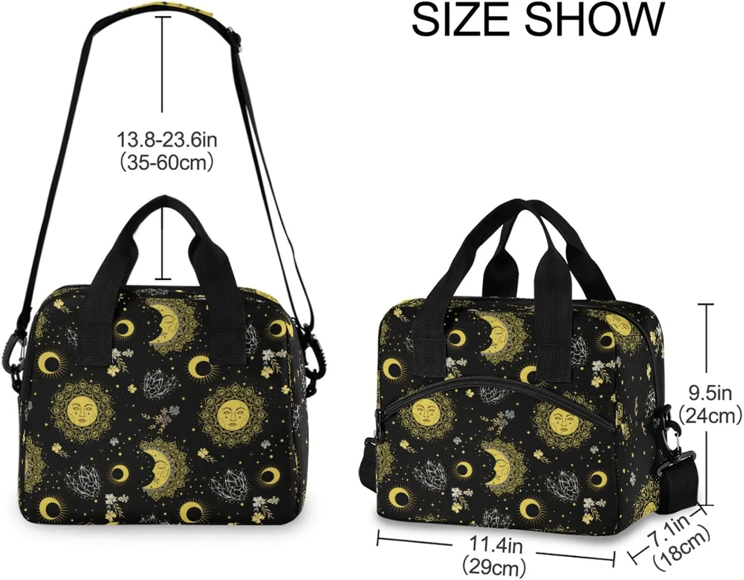 CBBYY Moon Star Mystic Sun Face Lunch Bags for Women Men, Reusable Insulated Lunch Box, Adjustable Shoulder Straps Tote Lunch Bag for Work Picnic School