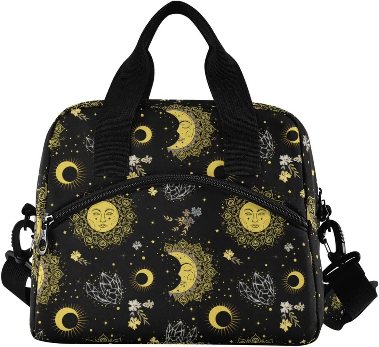 CBBYY Moon Star Mystic Sun Face Lunch Bags for Women Men, Reusable Insulated Lunch Box, Adjustable Shoulder Straps Tote Lunch Bag for Work Picnic School