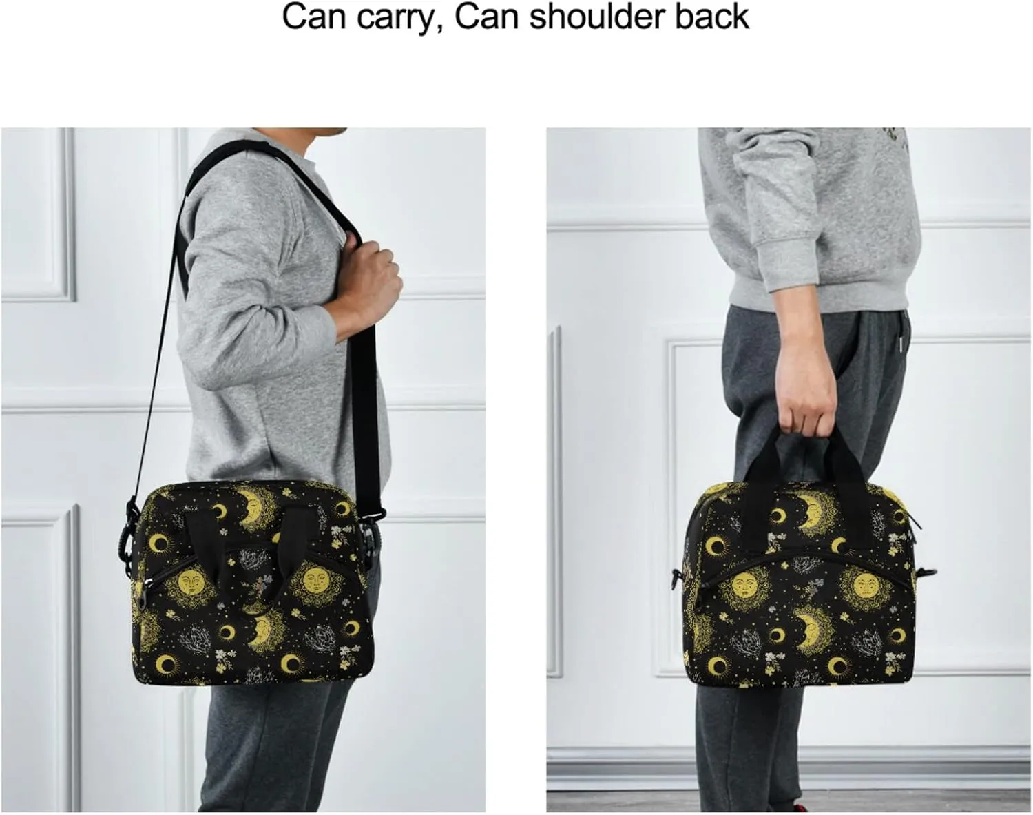 CBBYY Moon Star Mystic Sun Face Lunch Bags for Women Men, Reusable Insulated Lunch Box, Adjustable Shoulder Straps Tote Lunch Bag for Work Picnic School
