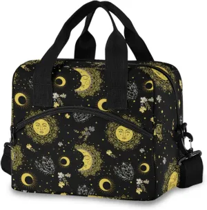 CBBYY Moon Star Mystic Sun Face Lunch Bags for Women Men, Reusable Insulated Lunch Box, Adjustable Shoulder Straps Tote Lunch Bag for Work Picnic School