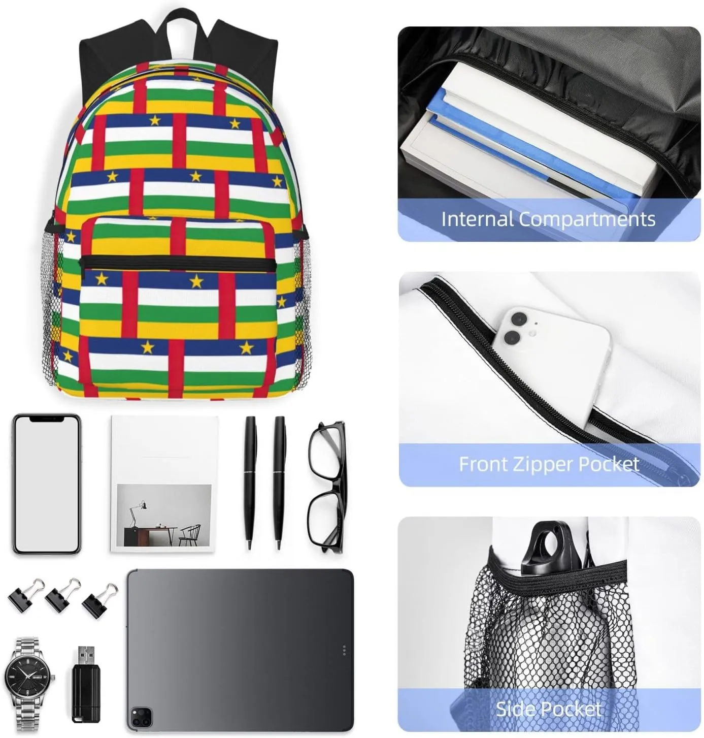 Central African Flag Men Women Office Laptop Backpack,Work Bag 15.7 Inch Business Travel Bags Large Capacity