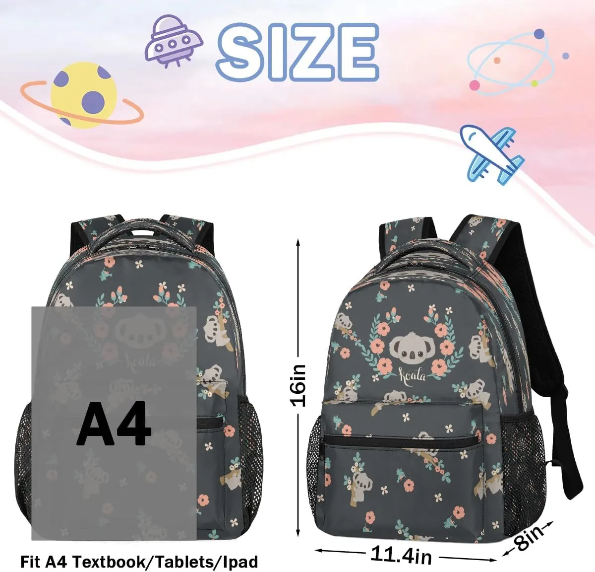 cfpolar Koala Backpack for School, Koala Forest Branch Flower Laptop Backpack Water Resistant Bookbag Computer Bag Travel Hiking Camping Rucksack Daypack Shoulder Bag for Teenager Boys Girls Kids