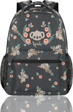 cfpolar Koala Backpack for School, Koala Forest Branch Flower Laptop Backpack Water Resistant Bookbag Computer Bag Travel Hiking Camping Rucksack Daypack Shoulder Bag for Teenager Boys Girls Kids