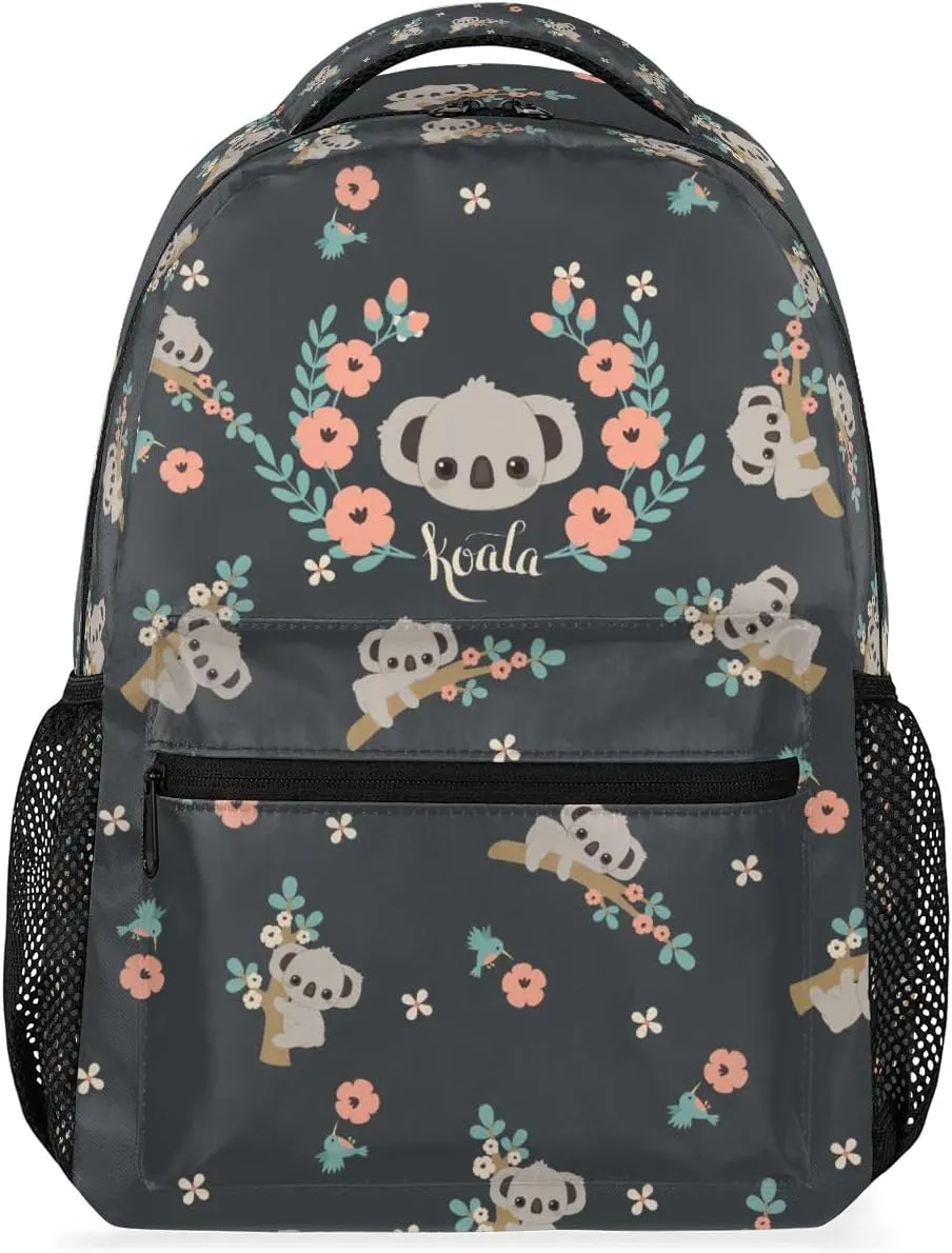cfpolar Koala Backpack for School, Koala Forest Branch Flower Laptop Backpack Water Resistant Bookbag Computer Bag Travel Hiking Camping Rucksack Daypack Shoulder Bag for Teenager Boys Girls Kids