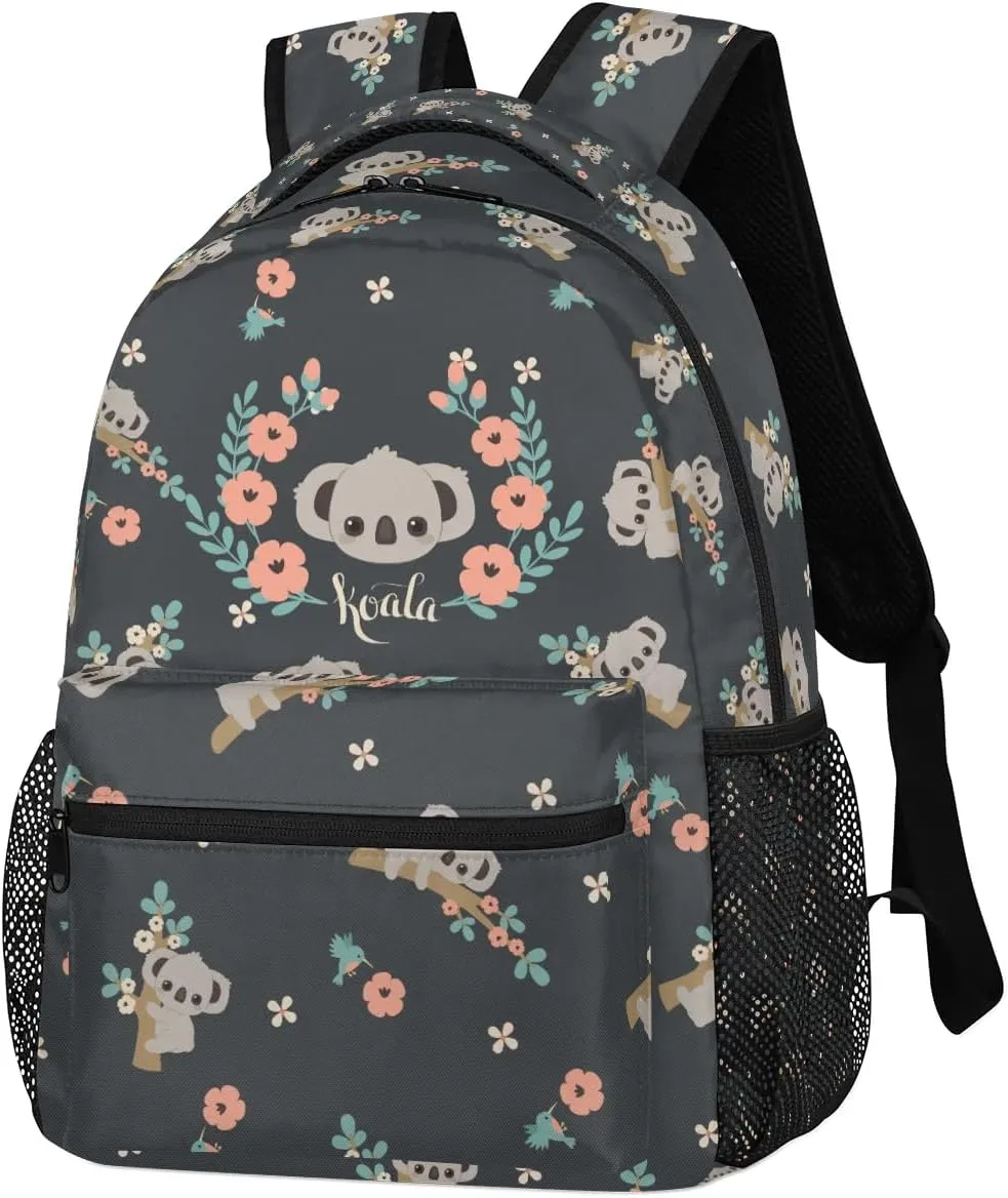 cfpolar Koala Backpack for School, Koala Forest Branch Flower Laptop Backpack Water Resistant Bookbag Computer Bag Travel Hiking Camping Rucksack Daypack Shoulder Bag for Teenager Boys Girls Kids