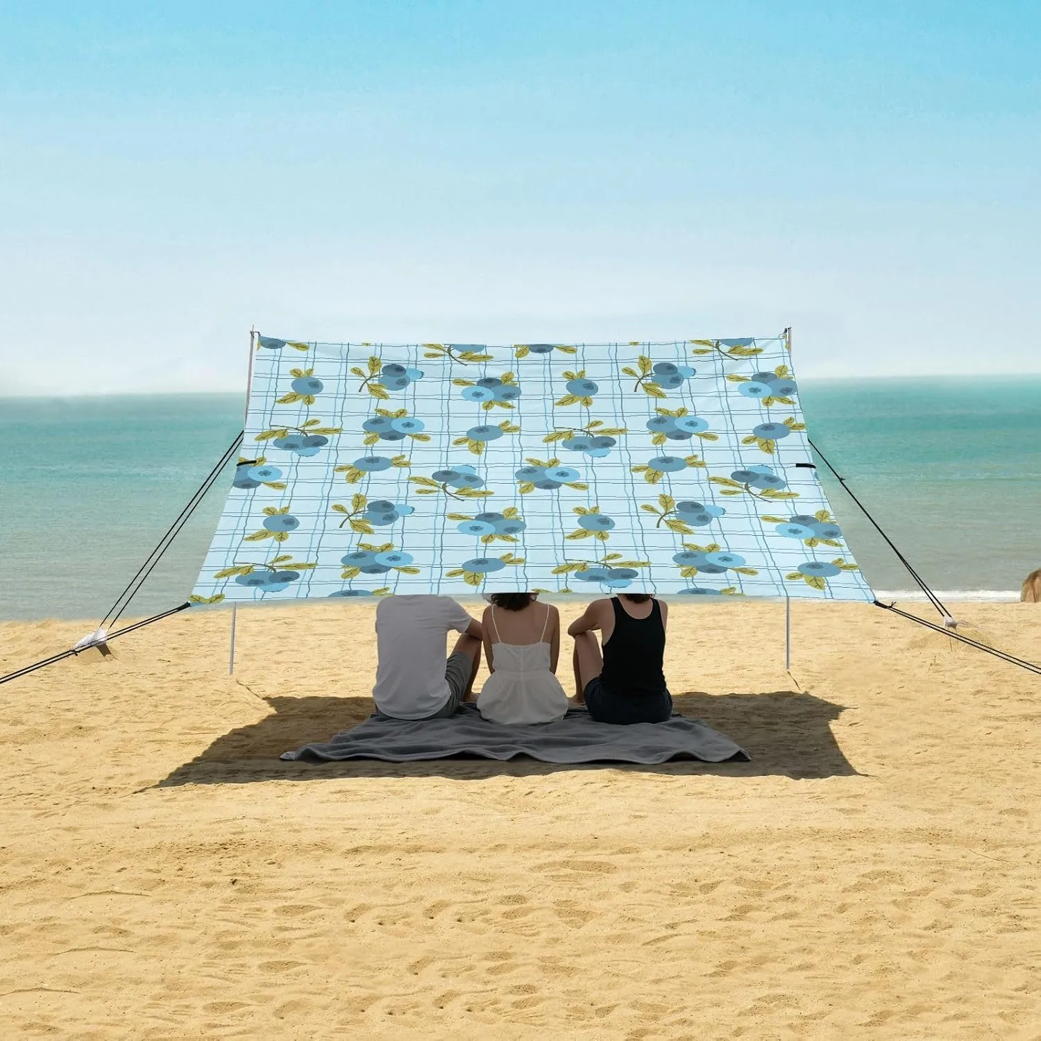 Checkered Blueberry Beach Canopy Tent Anti-UV & Wind Resistant, Camping Sun Shelter Easy Setup Portable,Outdoor Shade Tents with Sandbags,Sand Shovels,Ground Pegs & Stability Poles