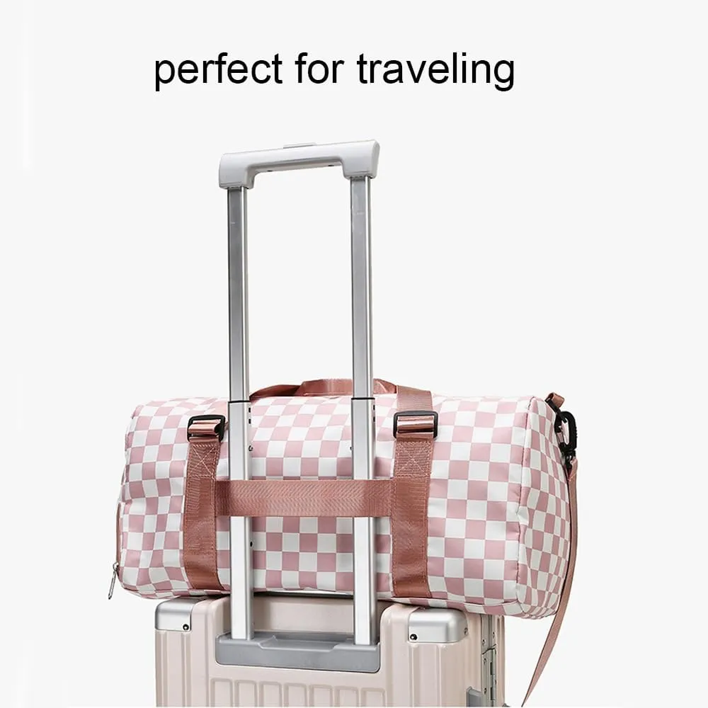 Checkered Sports Duffel Bags for Women/Men, Gym Bag with Shoes Compartment & Wet Pocket, Dance Bag for Girls, Overnight Bag Weekend Travel Bag (blue)