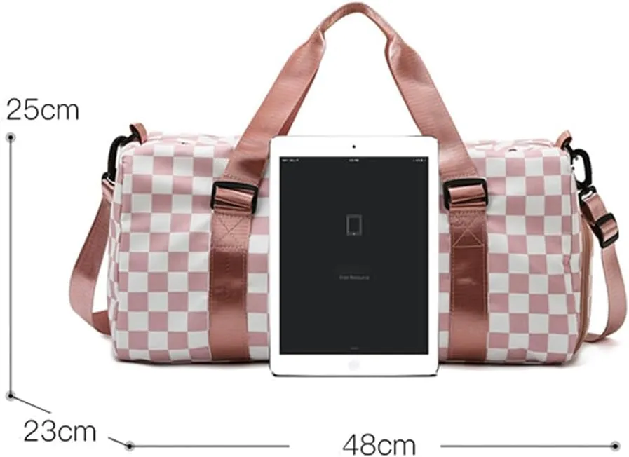 Checkered Sports Duffel Bags for Women/Men, Gym Bag with Shoes Compartment & Wet Pocket, Dance Bag for Girls, Overnight Bag Weekend Travel Bag (blue)