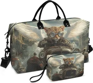 Cheetah Wings Car Duffel Bag for Traveling, Travel Bag Gym Bag, with Multiple Interior Pockets Shoulder Weekender Bag for Women Men with Toiletry Bag 20.5L x 7.9W x 13.8H