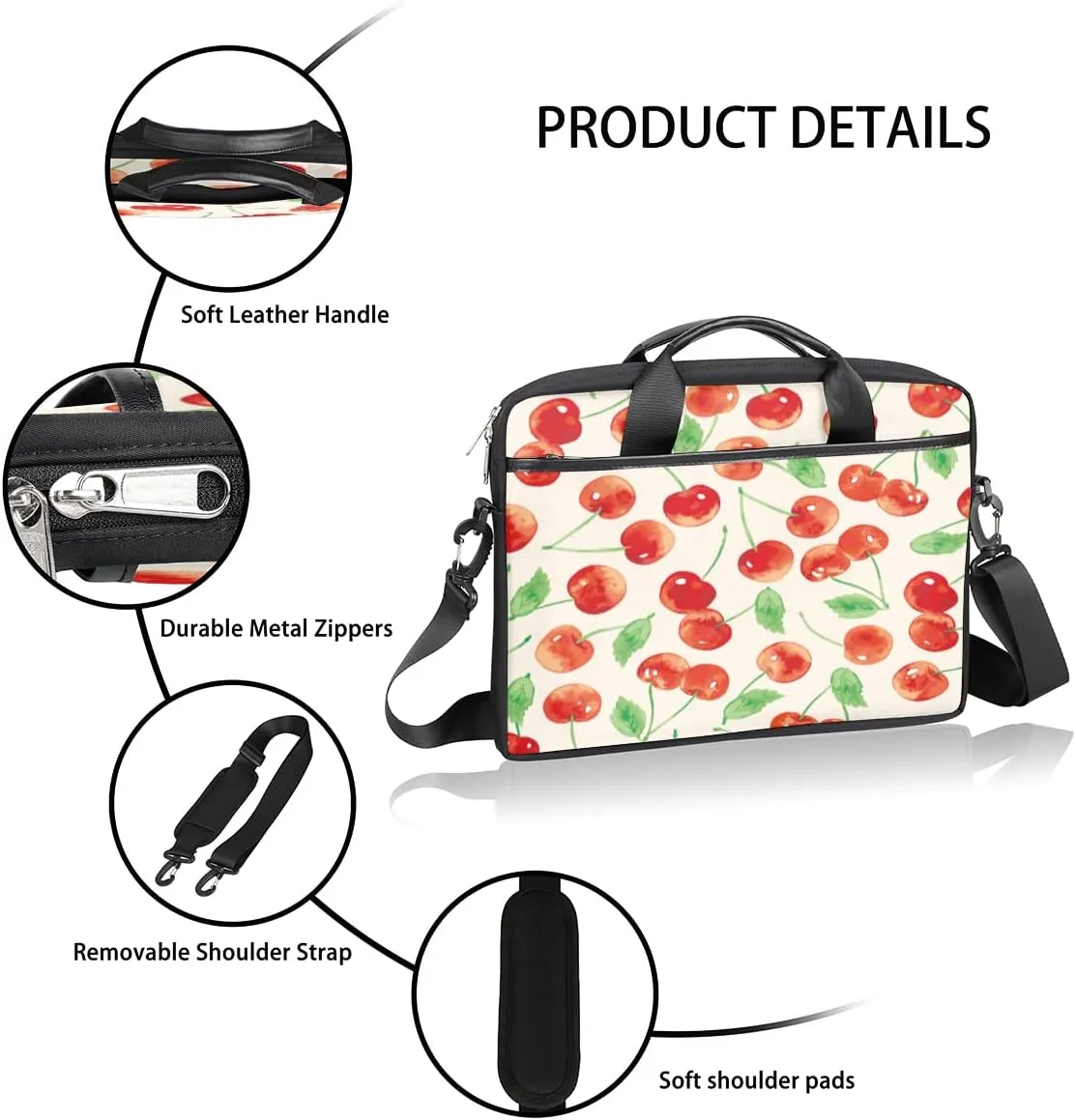 Cherry Blossom Cat Kitten Laptop Shoulder Messenger Bag Waterproof Laptop Briefcase Handle Padded Strap