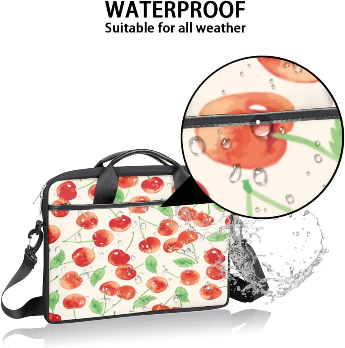 Cherry Blossom Cat Kitten Laptop Shoulder Messenger Bag Waterproof Laptop Briefcase Handle Padded Strap