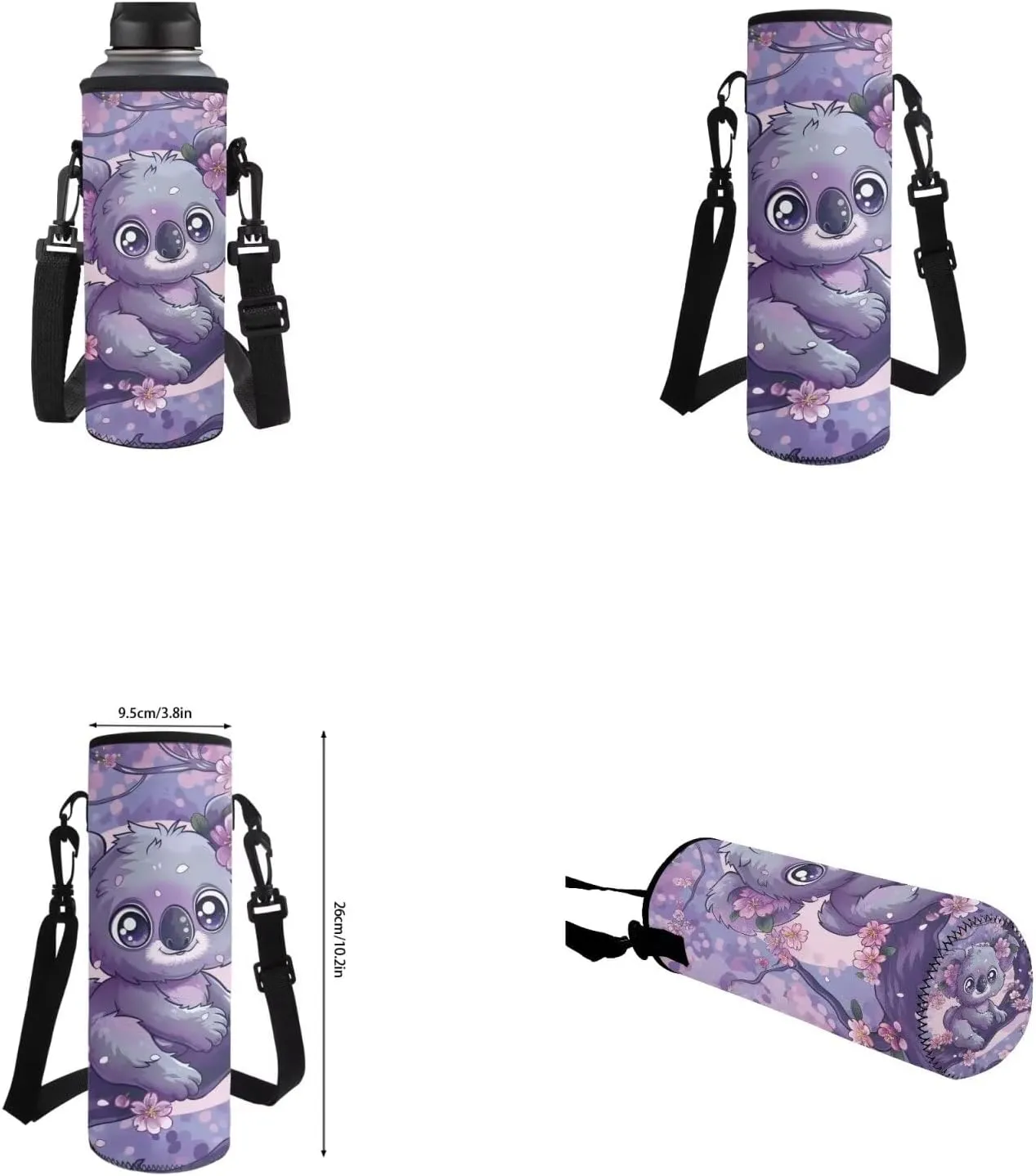 Cherry Blossom Koala Bookbags for 5Th Grade Girls Backpack and Lunch Bag Set for Girls with Pencil Case Water Bottle Sleeve 4Pcs Set Bookbag for Students Going To School