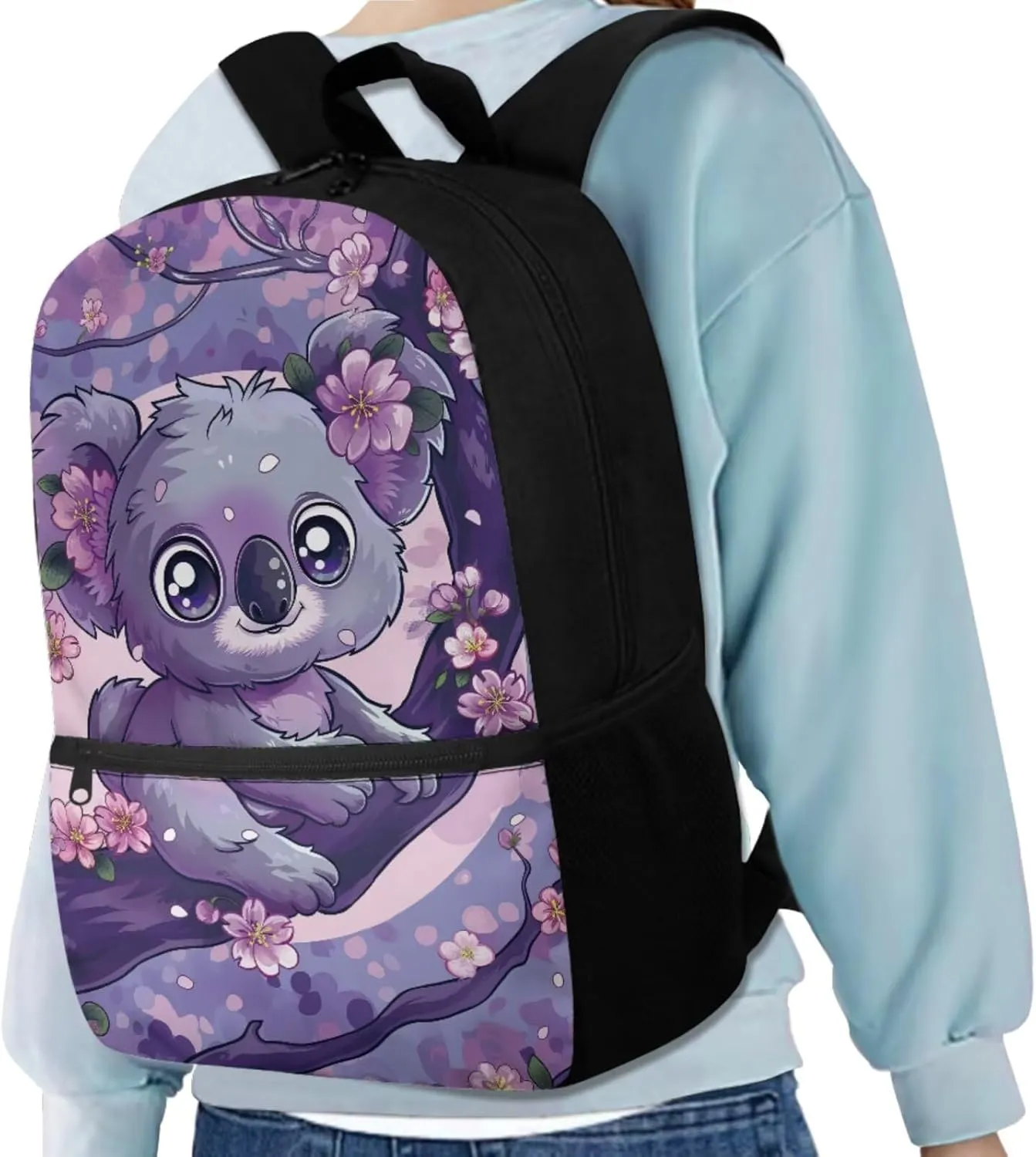Cherry Blossom Koala Bookbags for 5Th Grade Girls Backpack and Lunch Bag Set for Girls with Pencil Case Water Bottle Sleeve 4Pcs Set Bookbag for Students Going To School