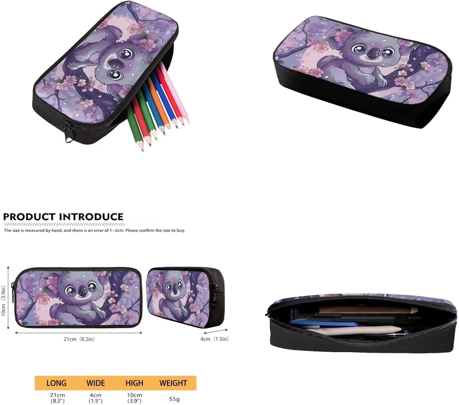 Cherry Blossom Koala Bookbags for 5Th Grade Girls Backpack and Lunch Bag Set for Girls with Pencil Case Water Bottle Sleeve 4Pcs Set Bookbag for Students Going To School