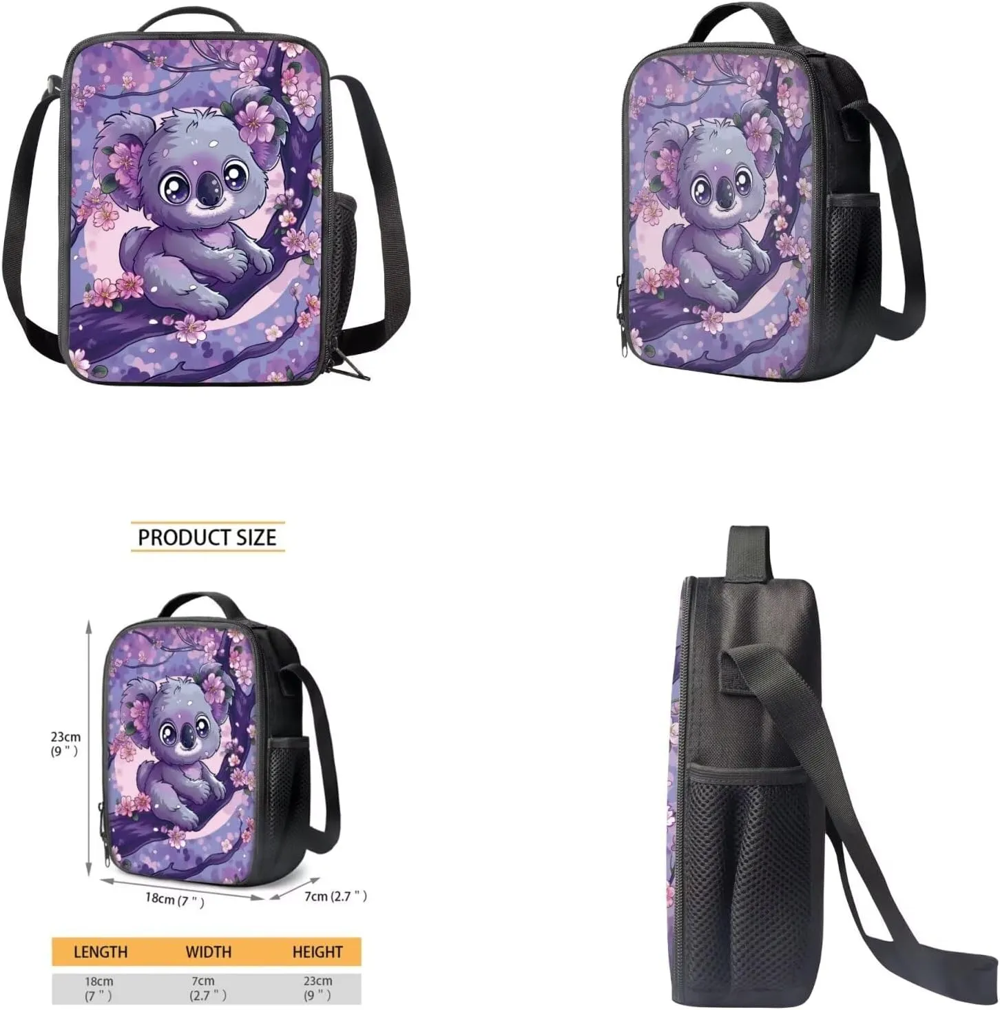 Cherry Blossom Koala Bookbags for 5Th Grade Girls Backpack and Lunch Bag Set for Girls with Pencil Case Water Bottle Sleeve 4Pcs Set Bookbag for Students Going To School