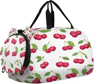 Cherry Youth Sports & Travel Duffle Bag with Shoe Compartment,Waterproof Gym Bag for Girls and Boys (Overnight Essentials Organizer)