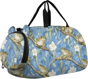 Chic Frog Blue Sky Gym Duffel Bag with Shoes Compartment Large Capacity Weekender Overnight Duffel Bag for Boys and Girls