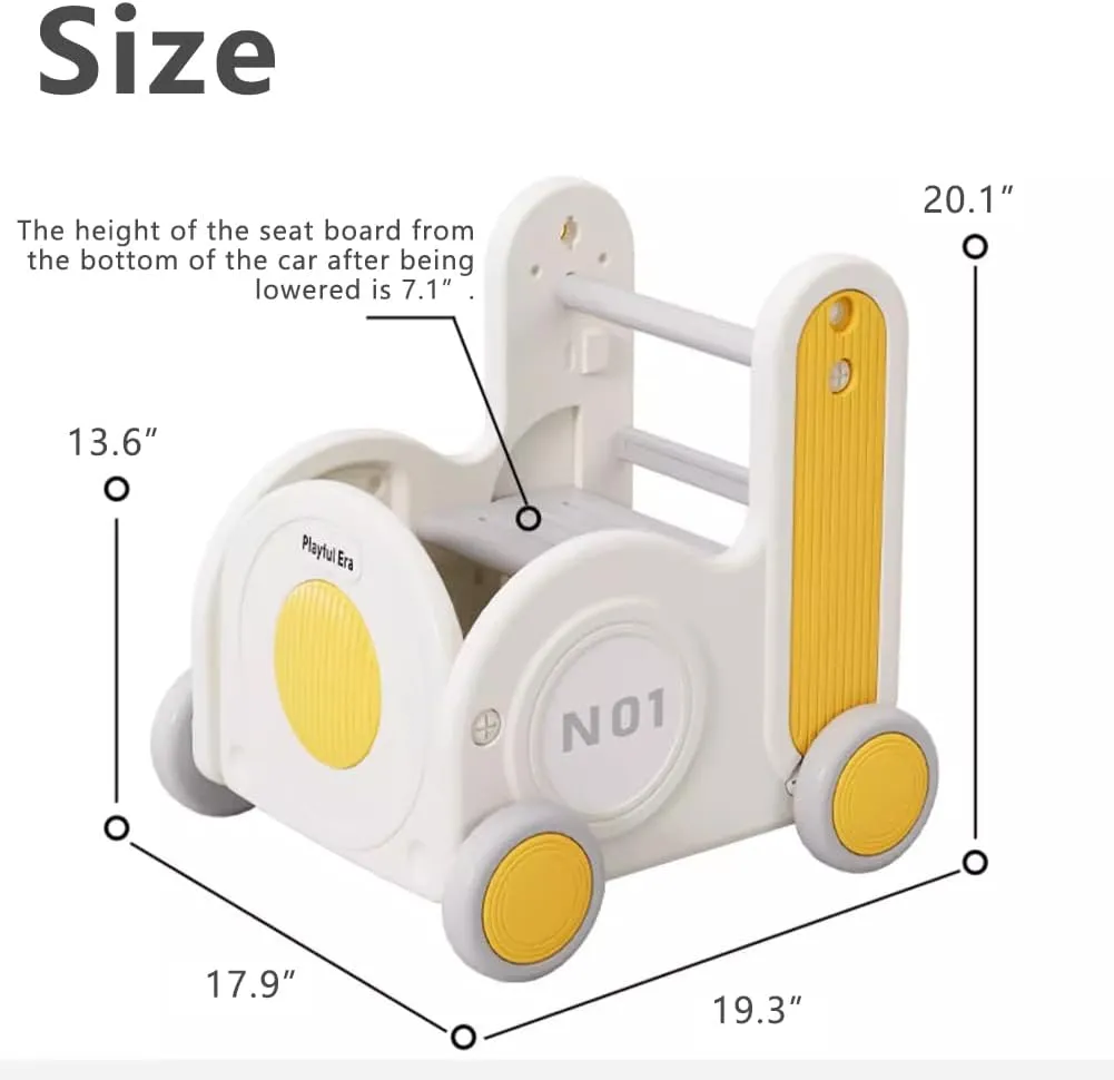 Children's Train Toy Box，Cart for Toddlers 1-3 with Wheels, Drawstring, and Handle for Riding, Walking, Towing, and Storage. Load Capacity 170LBS Great Gift for Toddler Boys and Girls(Train-Yellow)