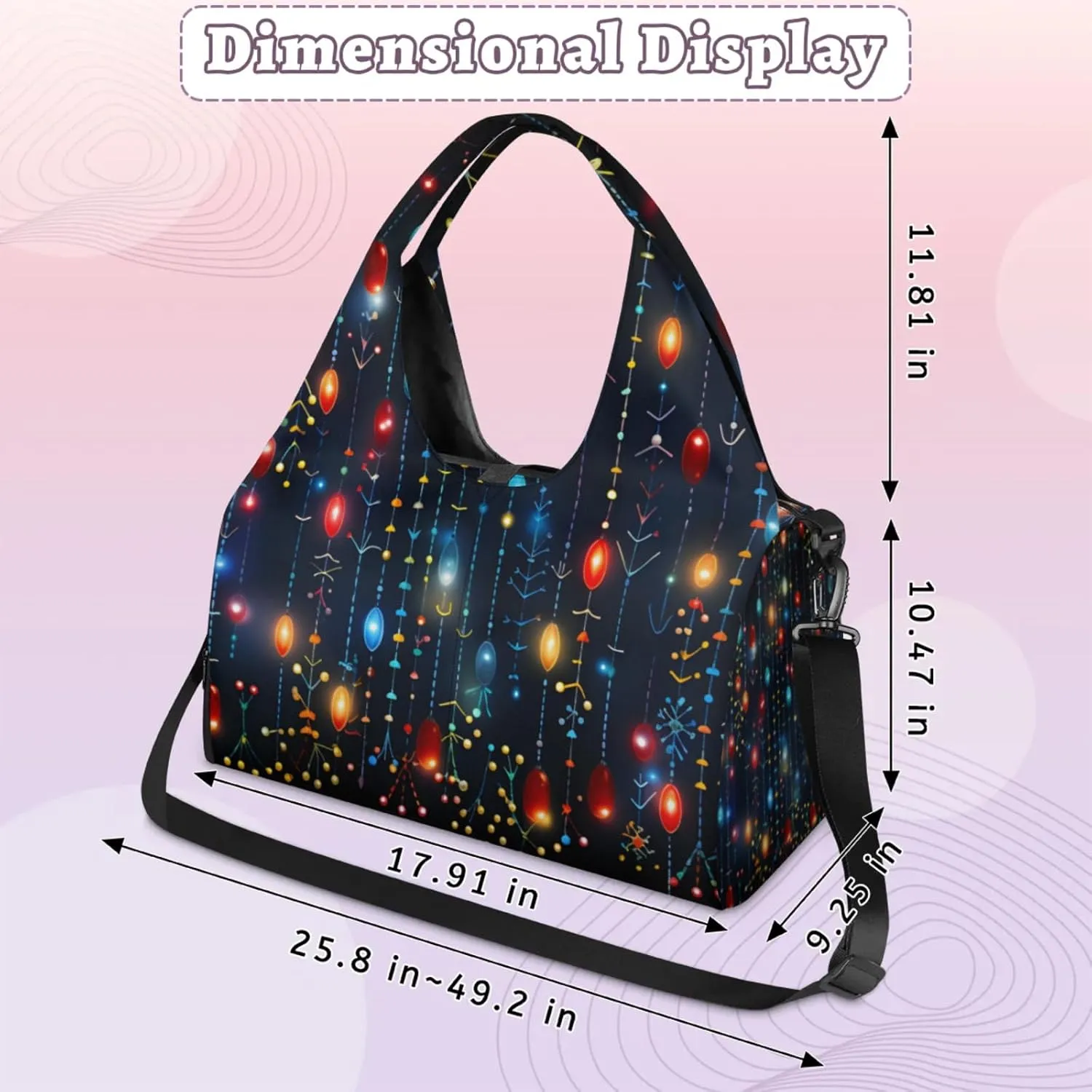 Christmas Decorations Lights Gym Bag Yoga Mat Tote for Women with Shoes Compartment Lightweight Duffle Travel Carrier Wet Dry Storage Pockets Adjustable Pilates Mats Shoulder Bags for Sport Swim