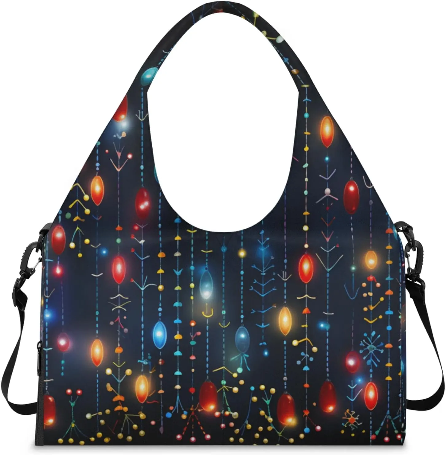 Christmas Decorations Lights Gym Bag Yoga Mat Tote for Women with Shoes Compartment Lightweight Duffle Travel Carrier Wet Dry Storage Pockets Adjustable Pilates Mats Shoulder Bags for Sport Swim