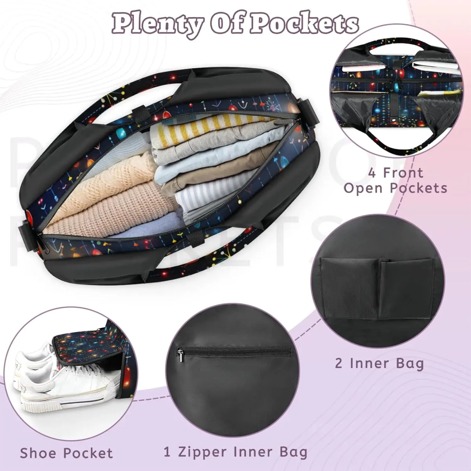 Christmas Decorations Lights Gym Bag Yoga Mat Tote for Women with Shoes Compartment Lightweight Duffle Travel Carrier Wet Dry Storage Pockets Adjustable Pilates Mats Shoulder Bags for Sport Swim