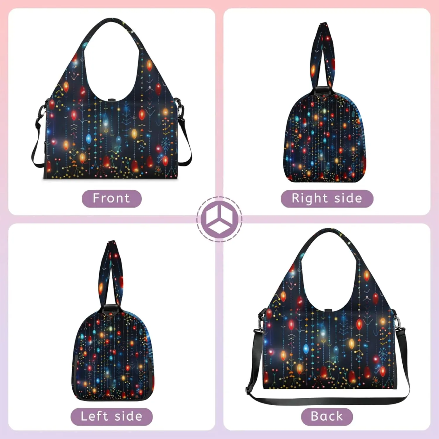 Christmas Decorations Lights Gym Bag Yoga Mat Tote for Women with Shoes Compartment Lightweight Duffle Travel Carrier Wet Dry Storage Pockets Adjustable Pilates Mats Shoulder Bags for Sport Swim