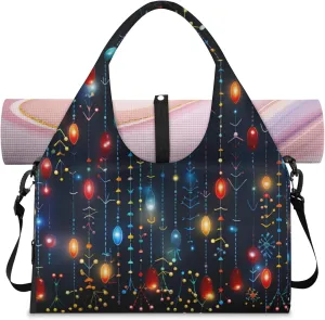 Christmas Decorations Lights Gym Bag Yoga Mat Tote for Women with Shoes Compartment Lightweight Duffle Travel Carrier Wet Dry Storage Pockets Adjustable Pilates Mats Shoulder Bags for Sport Swim