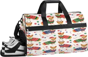 Christmas Dog Snowflake Sports Gym Bag for Women Men Travel Duffel Bag with Wet Pocket & Shoes Compartment Waterproof Weekender Overnight Tote Carry on Bag Lightweight