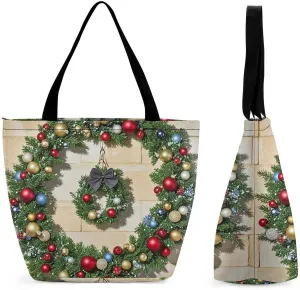 Christmas Garland Tote Bag Shoulder Shopping Bag Reusable Grocery Bag for Travel Work Friendship Gift