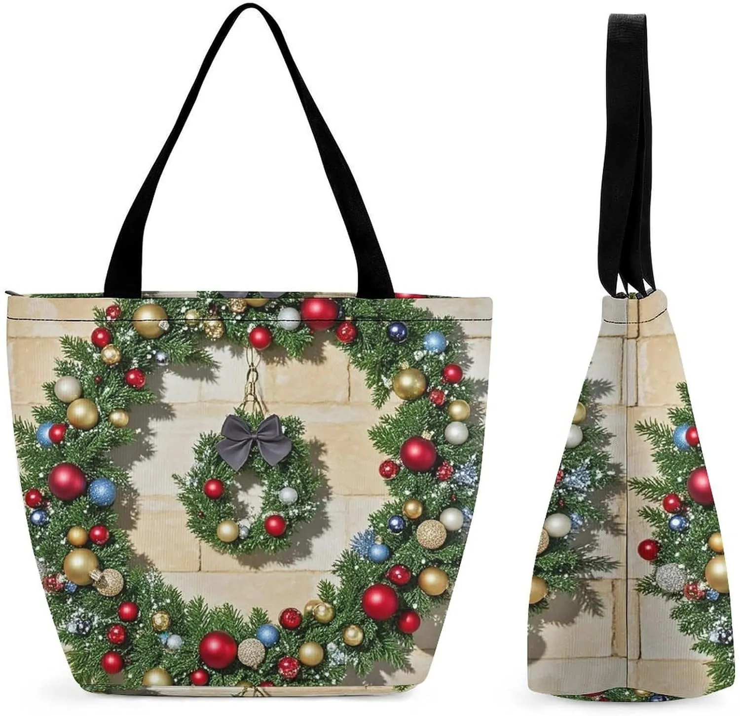 Christmas Garland Tote Bag Shoulder Shopping Bag Reusable Grocery Bag for Travel Work Friendship Gift