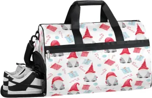 Christmas Gnome Cane Sports Gym Bag for Women Men Travel Duffel Bag with Wet Pocket & Shoes Compartment Waterproof Weekender Overnight Tote Carry on Bag Lightweight