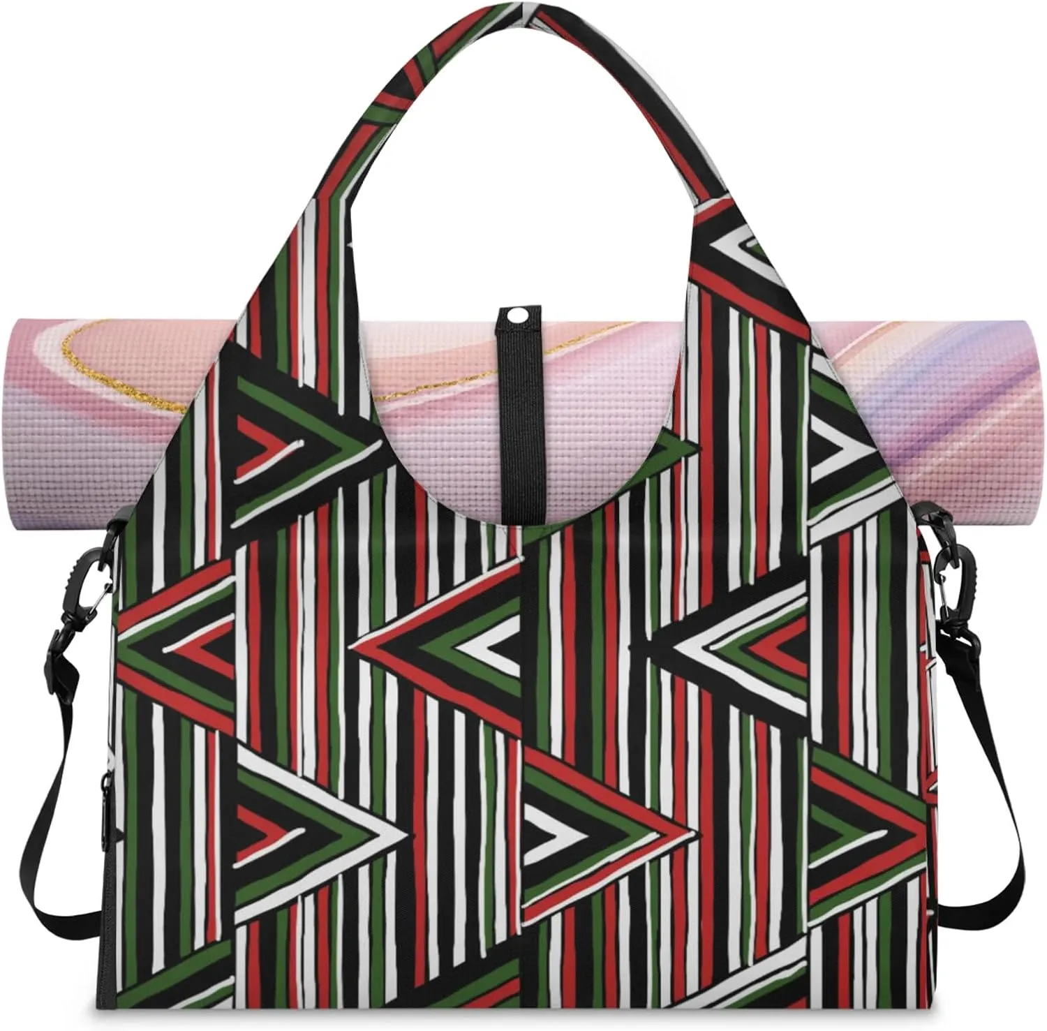 Christmas Lines Shape Gym Bag Yoga Mat Tote for Women with Shoes Compartment Lightweight Duffle Travel Carrier Wet Dry Storage Pockets Adjustable Pilates Mats Shoulder Bags for Sport Swim