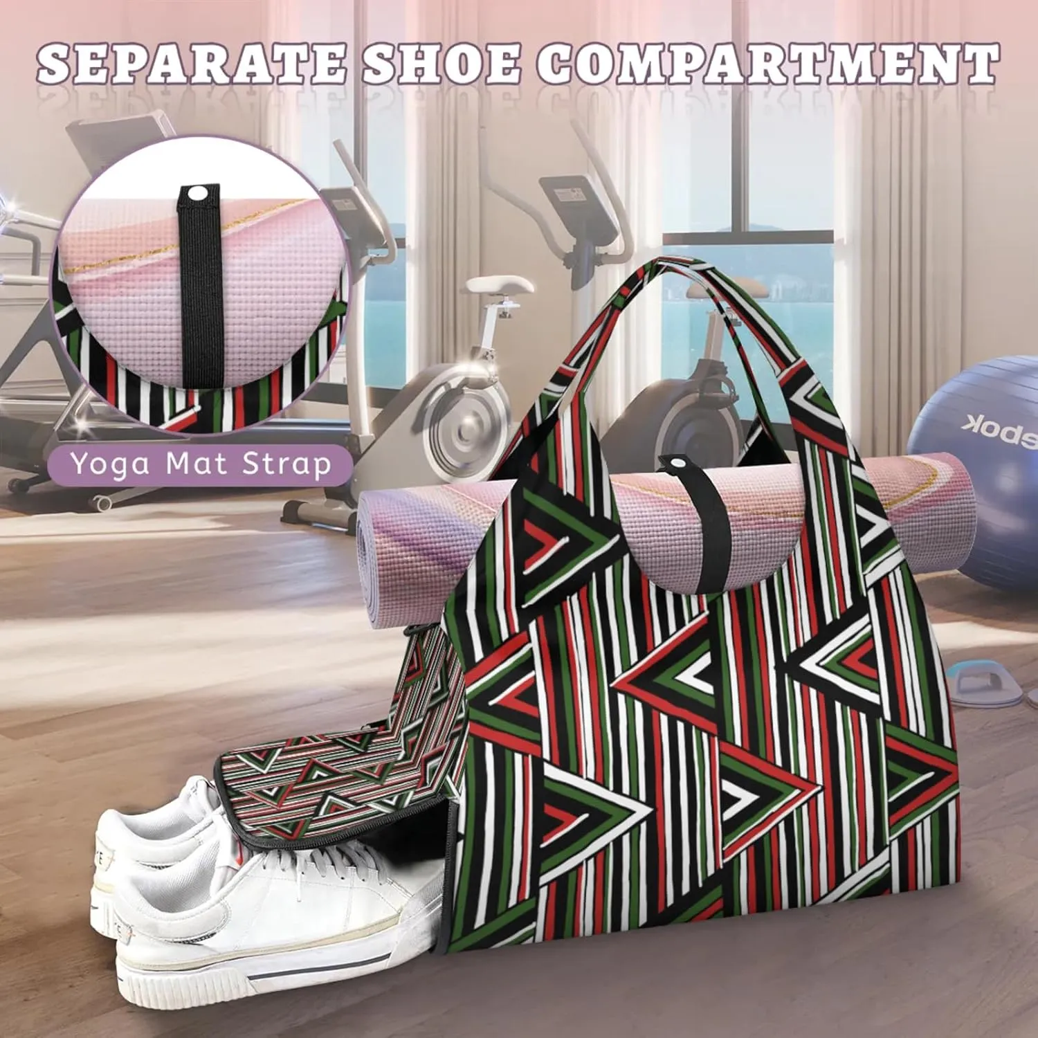 Christmas Lines Shape Gym Bag Yoga Mat Tote for Women with Shoes Compartment Lightweight Duffle Travel Carrier Wet Dry Storage Pockets Adjustable Pilates Mats Shoulder Bags for Sport Swim
