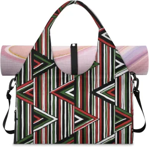 Christmas Lines Shape Gym Bag Yoga Mat Tote for Women with Shoes Compartment Lightweight Duffle Travel Carrier Wet Dry Storage Pockets Adjustable Pilates Mats Shoulder Bags for Sport Swim