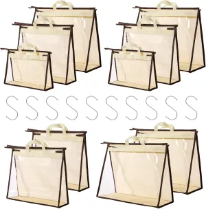 CINPIUK 10 Set Handbag Storage Organizer Dust Bags for Purses Handbags Closet, Clear Purse Protector Storage Bag Dust Cover for Bags, Closet Organizer for Handbags with Hooks
