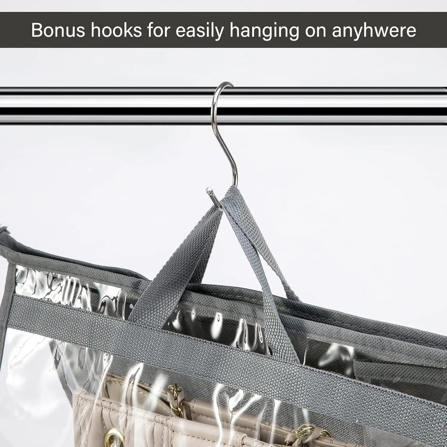 CINPIUK 4 Pack Handbag Dust Bags Clear Purse Storage Organizer for Closet, Zipper Hanging Storage Bag for Handbags, Grey