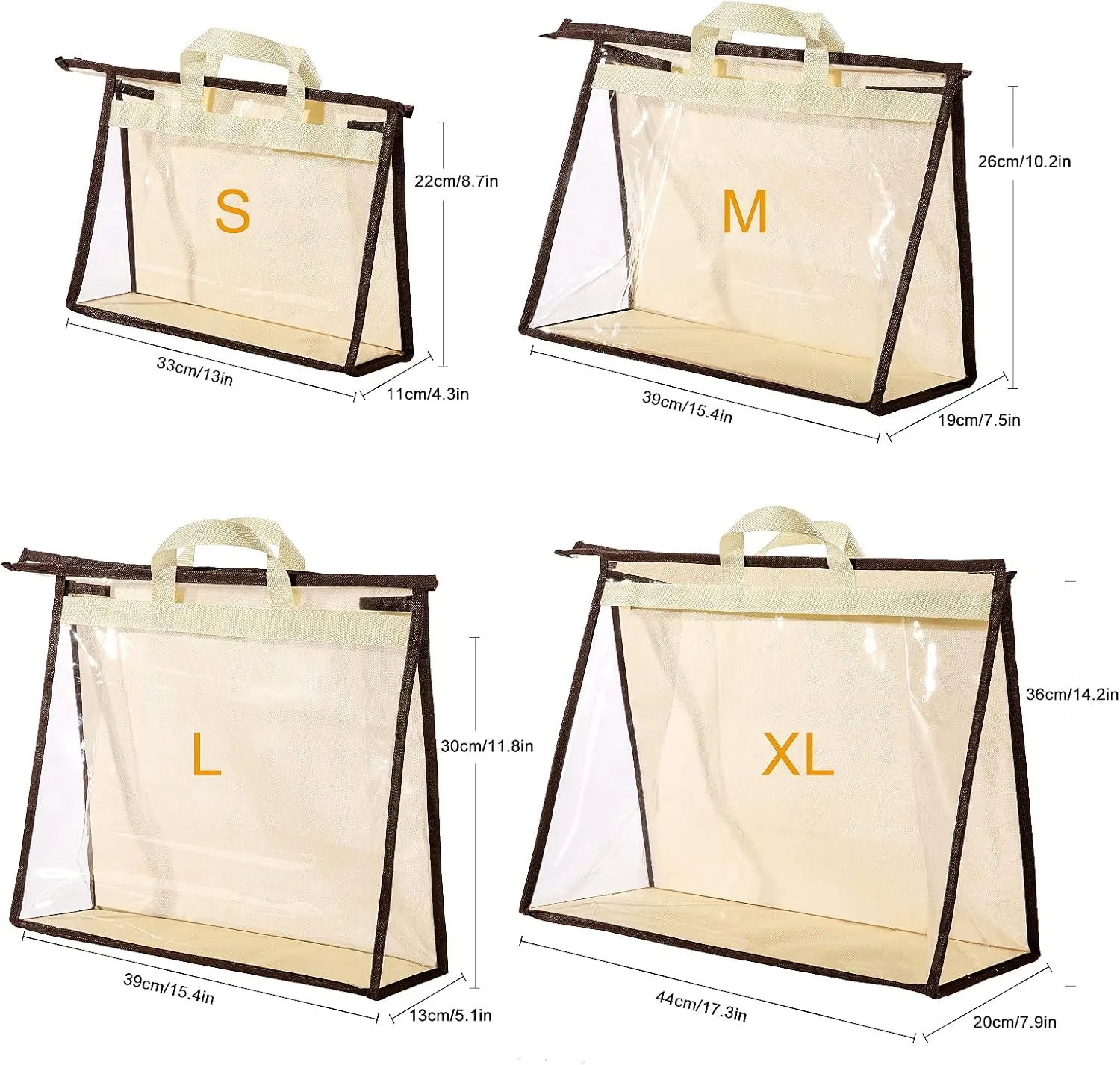 CINPIUK 8 Pack Handbag Dust Bags Clear Purse Storage Organizer for Closet, Hanging Zipper Storage Bag for Handbags