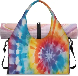 Circular tie dye Women's Yoga Gym Bag - Adjustable shoulder strap with shoe compartment, large gym bag with multiple pockets for yoga mat, gym equipment and travel accessories