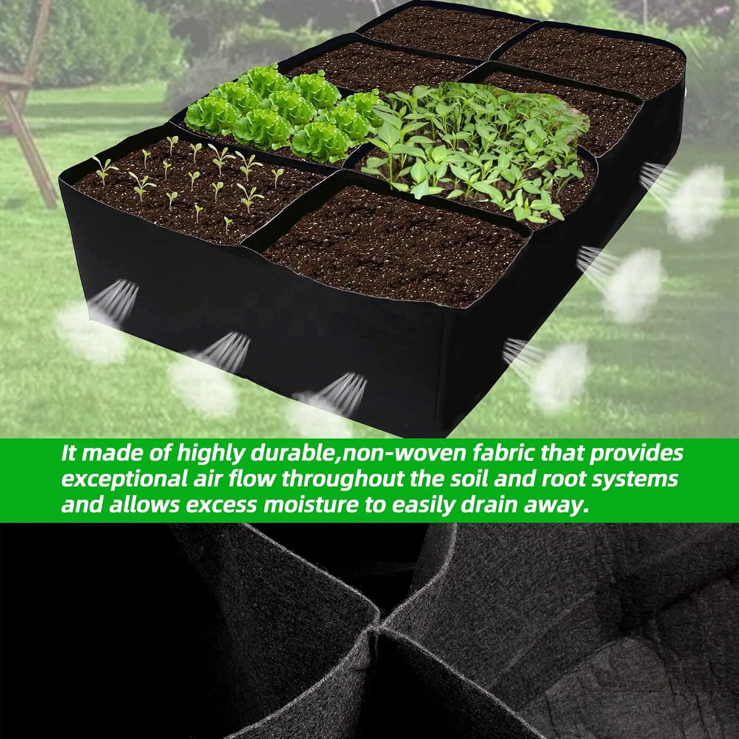 CJGQ Fabric Raised Garden Bed, 128 Gallon 8 Grids Plant Grow Bags, 3x6FT Planter Raised Beds for Growing Vegetables Potatoes Flowers, Rectangle Planting Container for Outdoor Gardening