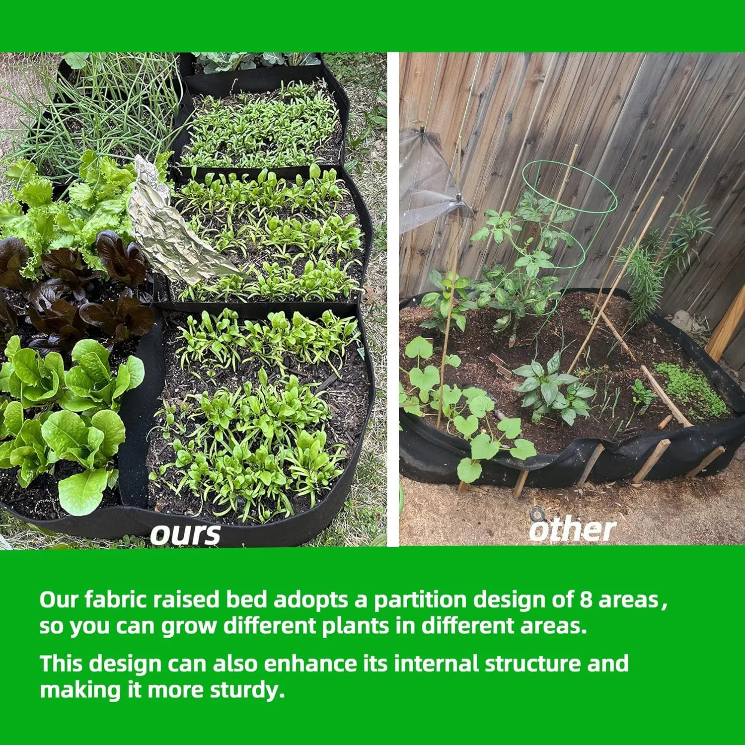 CJGQ Fabric Raised Garden Bed, 128 Gallon 8 Grids Plant Grow Bags, 3x6FT Planter Raised Beds for Growing Vegetables Potatoes Flowers, Rectangle Planting Container for Outdoor Gardening