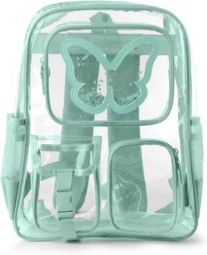 Clear Backpack Heavy Duty Transparent Bookbag Teen Girlish Cute Bag Large Capacity See Through Backpacks Stadium Approved Daypack for Middle School College Sport/Travel, Green Butterfly
