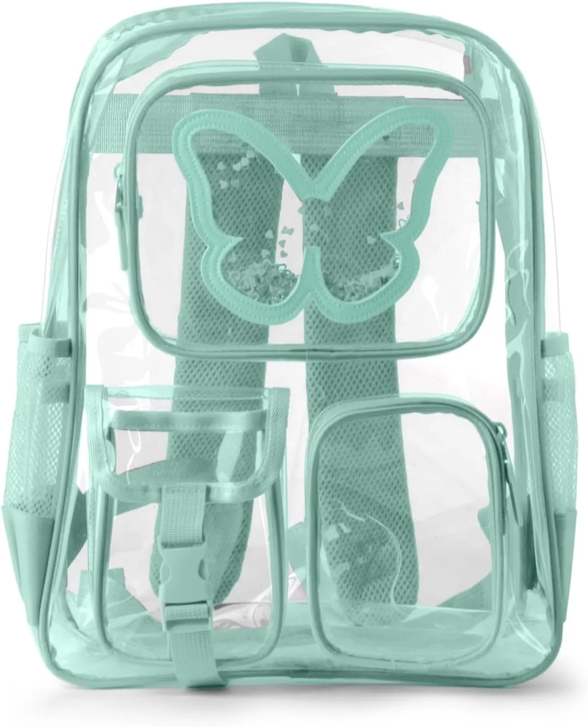 Clear Backpack Heavy Duty Transparent Bookbag Teen Girlish Cute Bag Large Capacity See Through Backpacks Stadium Approved Daypack for Middle School College Sport/Travel, Green Butterfly