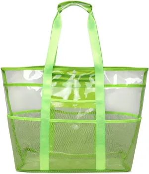 Clear Tote for Women, Extra Large Beach Bag, Stadium Waterproof PVC Mesh Bag for Travel, Pool, Cruise, Work, Gym, Vacation