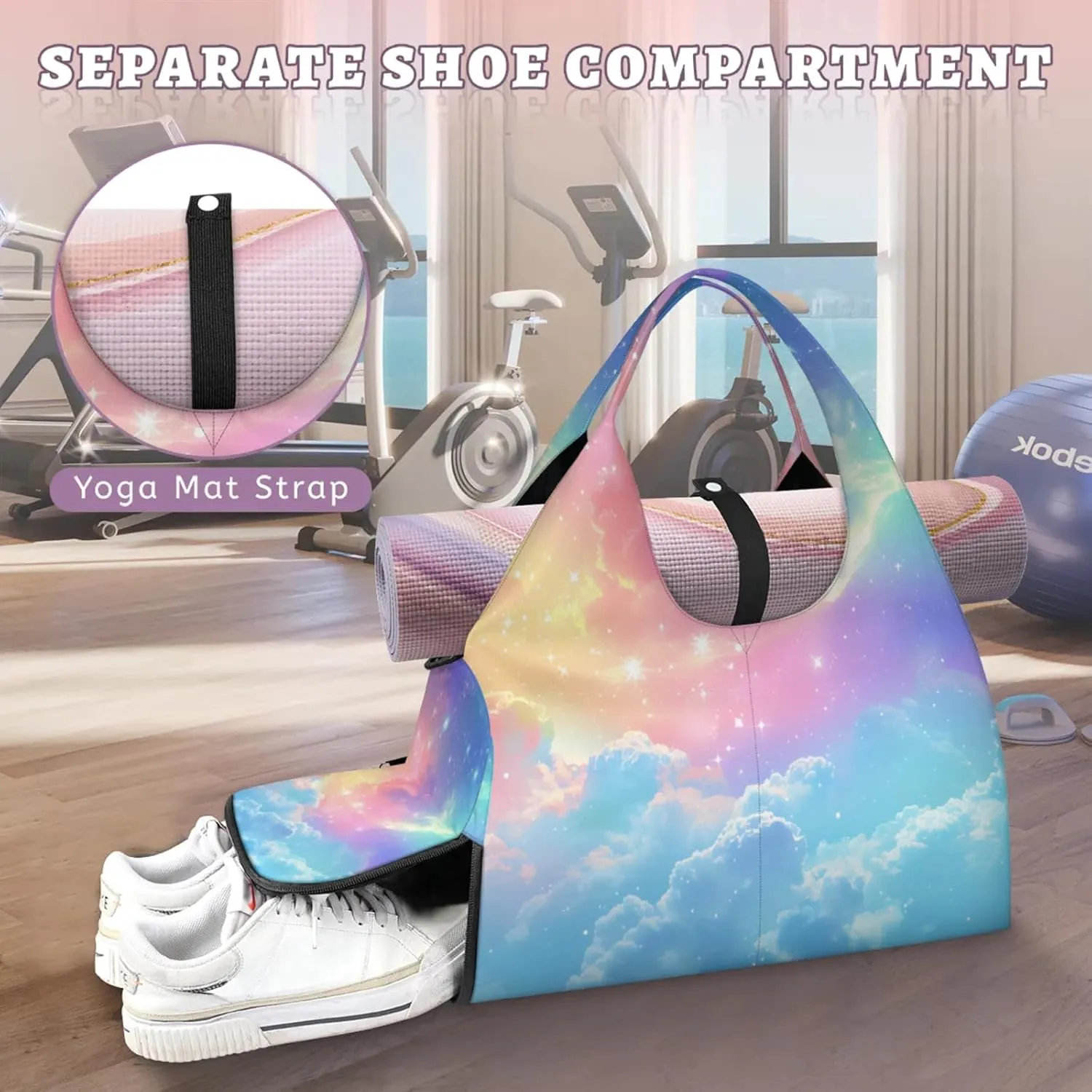 Clouds Paper Gym Bag Yoga Mat Tote for Women with Shoes Compartment Lightweight Duffle Travel Carrier Wet Dry Storage Pockets Adjustable Pilates Mats Shoulder Bags for Sport Swim