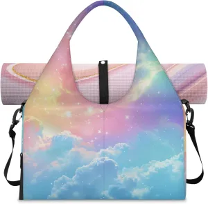 Clouds Paper Gym Bag Yoga Mat Tote for Women with Shoes Compartment Lightweight Duffle Travel Carrier Wet Dry Storage Pockets Adjustable Pilates Mats Shoulder Bags for Sport Swim