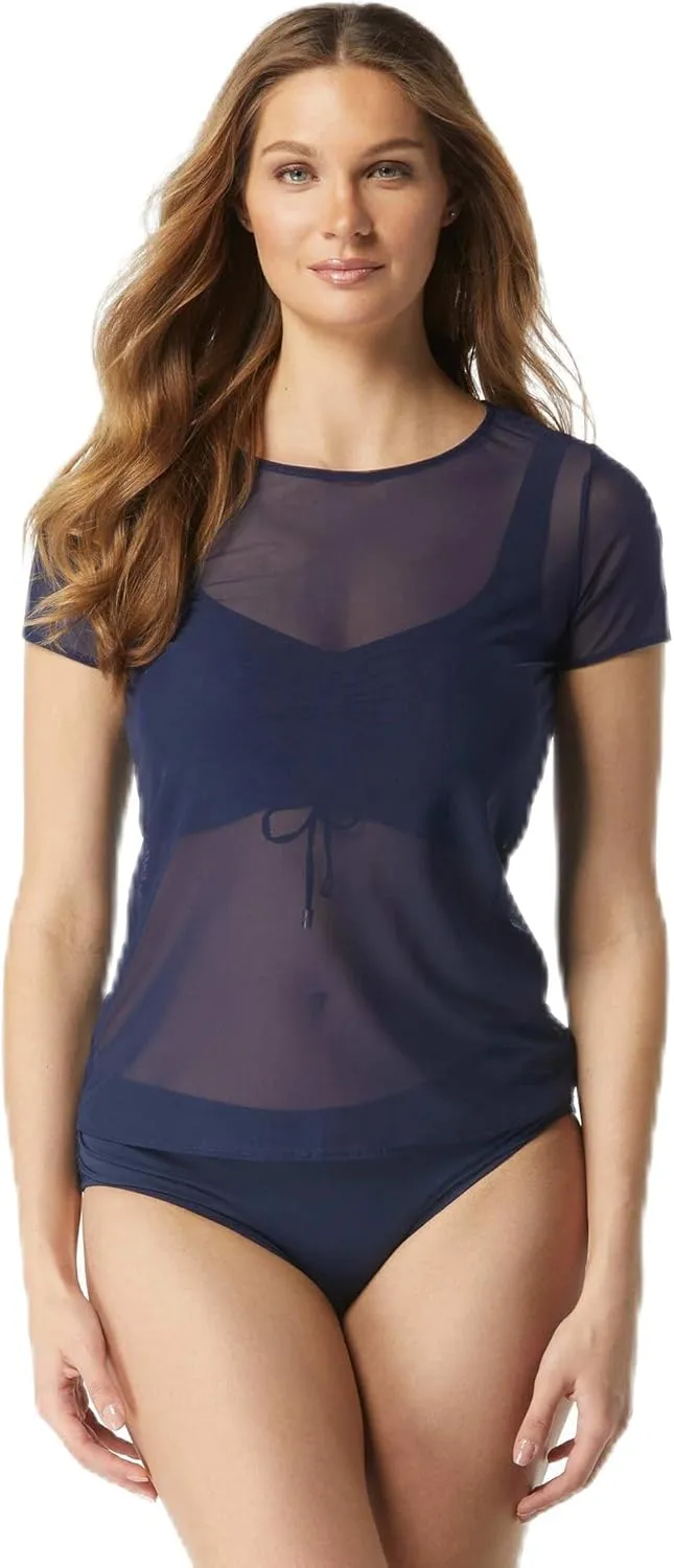 COCO REEF Marion Mesh Cover Up Shirt — Lightweight Short Sleeve Swimsuit Cover-up
